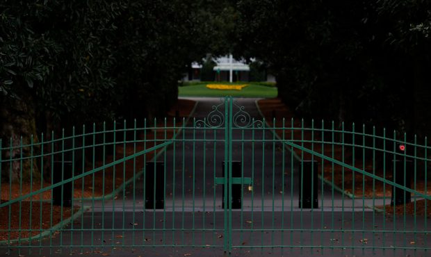 A view of the locked gates at the entrance of Magnolia Lane off Washington Road that leads to the c...