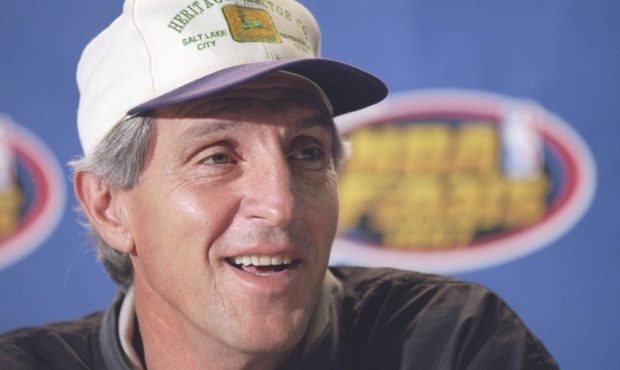 Coach Jerry Sloan of the Utah Jazz speaks to reporters during a press conference before a playoff g...