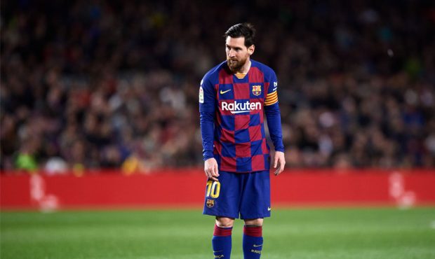 Lionel Messi of FC Barcelona prepares to kick a free kick during the Liga match between FC Barcelon...