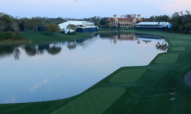 A general view of the 18th hole is seen after the cancellation of the The PLAYERS Championship and ...