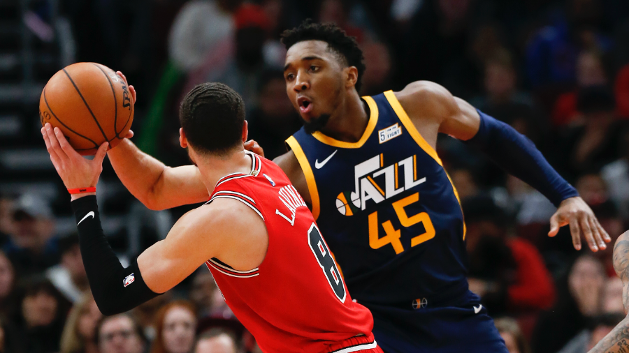 Utah Jazz's Donovan Mitchell competes in the NBA basketball All