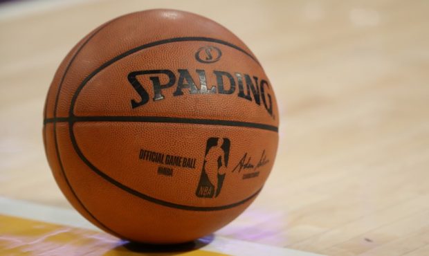 A detailed view of the Spalding basketball (Photo by Katelyn Mulcahy/Getty Images)...