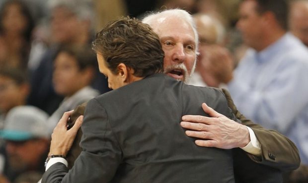 Gregg Popovich and Quin Snyder (Photo by Ronald Cortes/Getty Images)...