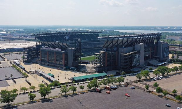 In an aerial view from a drone, this is a general view of the Lincoln Financial Field on July 6, 20...
