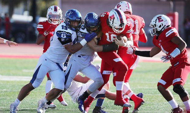 East faces Pleasant Grove in 6A high school football in Salt Lake City on Friday, Oct. 26, 2018. (R...