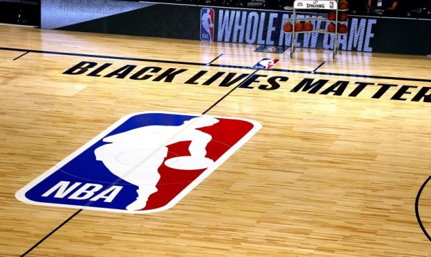 The NBA Logo alongside the words Black Lives matter (Photo by Kevin C. Cox/Getty Images)...