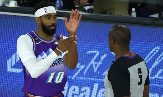 Mike Conley talks to referee (Photo by Kevin C. Cox/Getty Images)...