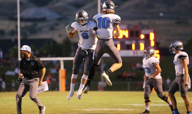 Action in the Skyridge and Sky View high school football game in Lehi on Friday, Aug. 23, 2019. Sky...