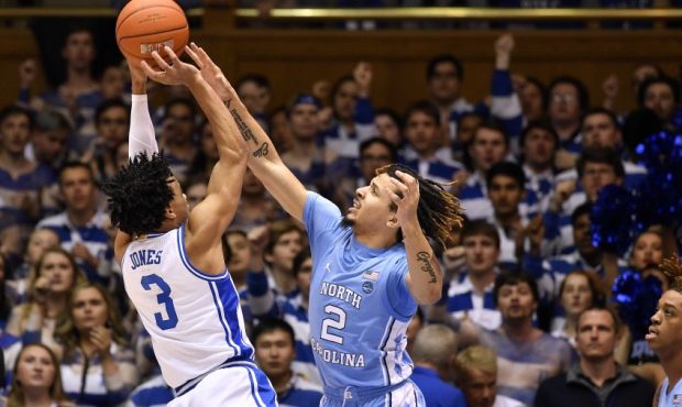 Duke's Tre Jones and North Carolina's Cole Anthony (Photo by Grant Halverson/Getty Images)...