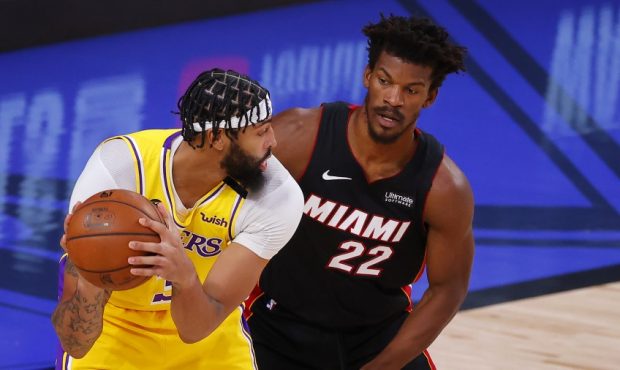 Los Angeles Lakers forward Anthony Davis and Miami Heat Forward Jimmy Butler (Photo by Kevin C. Cox...