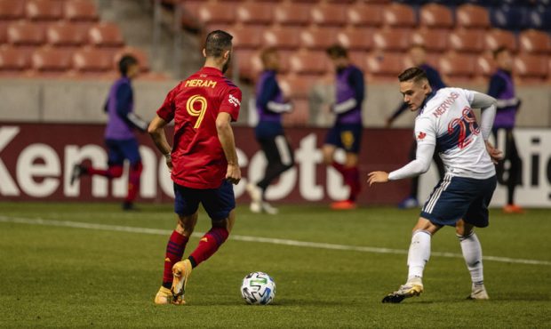 Justin Meram of Real Salt Lake attacks down the left wing during Vancouvers 2-1 victory at Rio Tint...