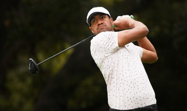 Tony Finau of the United States plays his shot from the second tee during the first round of the Zo...