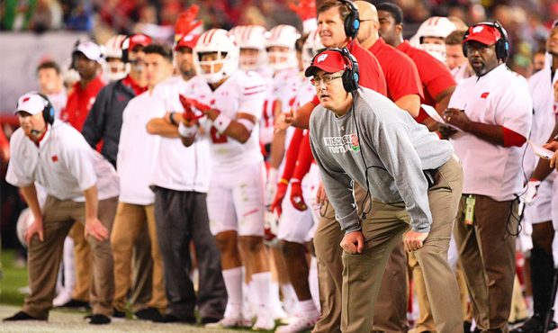 Wisconsin Badgers head coach Paul Chryst looks on during the Rose Bowl game between the Wisconsin B...
