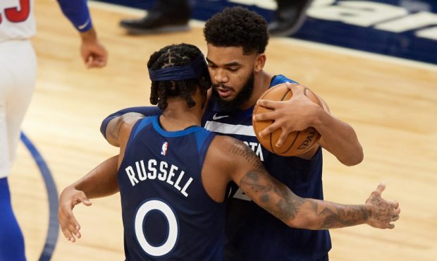 Minnesota Timberwolves Karl-Anthony Towns and D'Angelo Russell (Photo by Hannah Foslien/Getty Image...