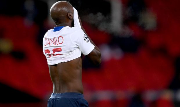 Danilo Pereira of Paris Saint-Germain reacts during the UEFA Champions League Group H stage match b...
