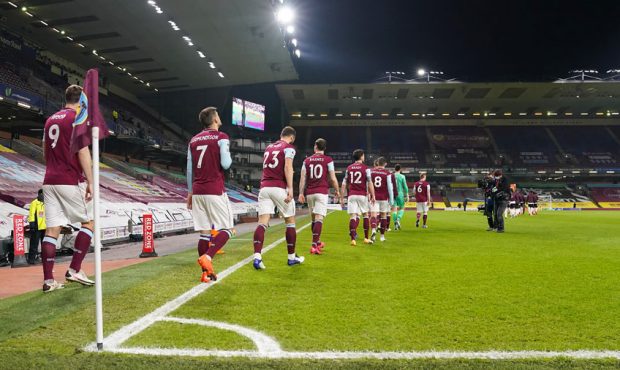 Players of Burnley FC walk out prior to the Premier League match between Burnley and Manchester Uni...