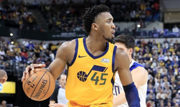 Donovan Mitchell in the Utah Jazz yellow statement jersey (Photo by Andy Lyons/Getty Images)...