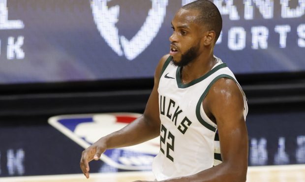 Milwaukee Bucks guard Khris Middleton (Photo by Michael Reaves/Getty Images)...