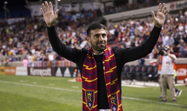 Javier Morales waves to fans at Rio Tinto stadium...