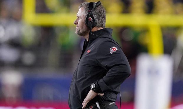 Head coach Kyle Whittingham of the Utah Utes shows a look of concern against the Oregon Ducks durin...