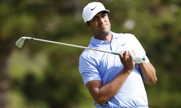 Tony Finau of the United States plays his shot from the second tee during the first round of the Se...