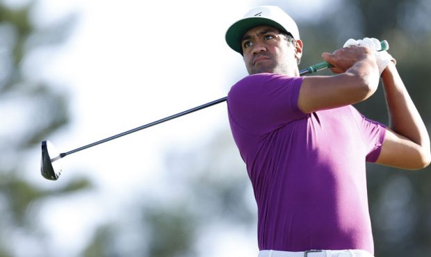 Tony Finau of the United States plays his shot from the first tee during the second round of the Se...