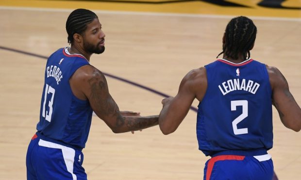 Kawhi Leonard and Paul George of the Los Angeles Clippers (Photo by Harry How/Getty Images)...