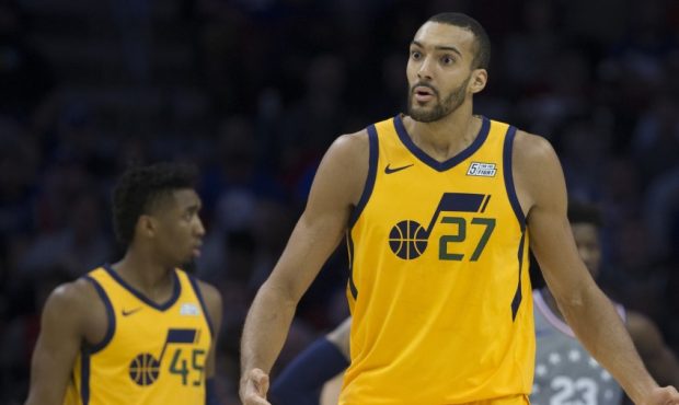 Rudy Gobert and Donovan Mitchell of the Utah Jazz (Photo by Mitchell Leff/Getty Images)...
