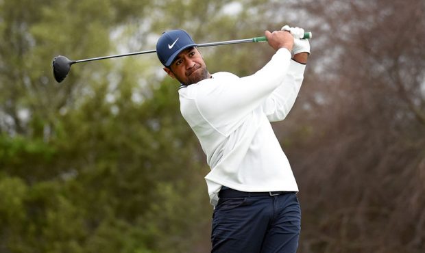 Tony Finau hits his tee shot on the 15th hole during the pro-am prior to the Valero Texas Open at T...