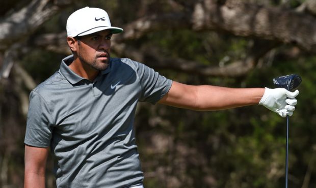 Tony Finau plays his shot from the 14th tee during the first round of the Valero Texas Open at TPC ...