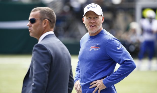EAST RUTHERFORD, NJ - SEPTEMBER 8: Head coach Sean McDermott of the Buffalo Bills stands with gener...