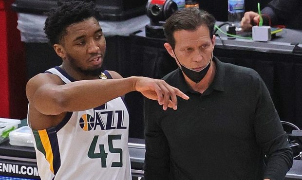 Utah Jazz coach Quin Snyder and Donovan Mitchell (Photo by Jonathan Daniel/Getty Images)...