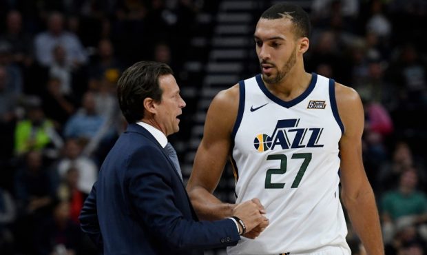 Utah Jazz coach Quin Snyder and Rudy Gobert (Photo by Gene Sweeney Jr./Getty Images)...