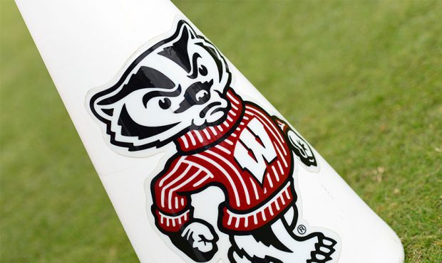 WEST LAFAYETTE, IN - NOVEMBER 19: A Wisconsin Badgers logo is displayed on a megaphone during the B...