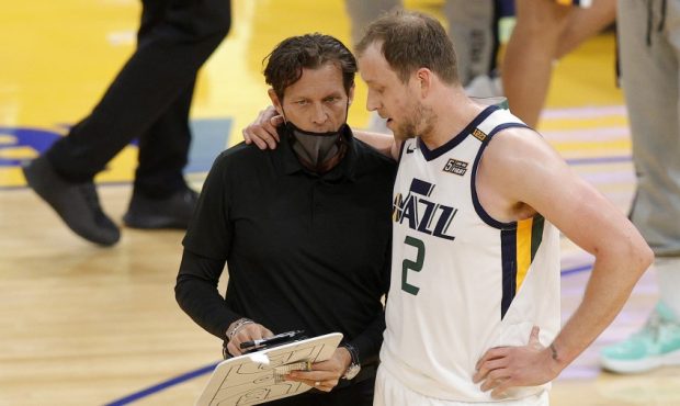 Utah Jazz coach Quin Snyder and Joe Ingles (Photo by Ezra Shaw/Getty Images)...