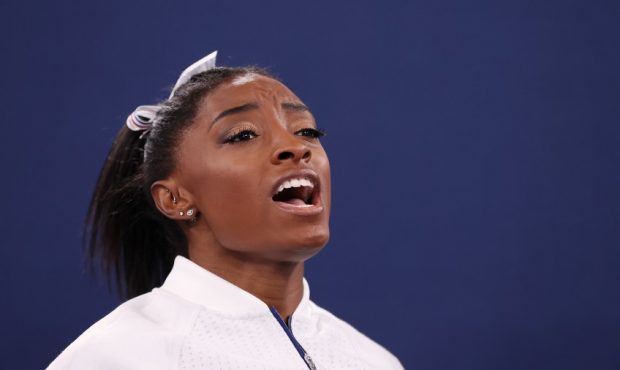 Simone Biles at the Tokyo Olympic Games (Photo by Laurence Griffiths/Getty Images)...
