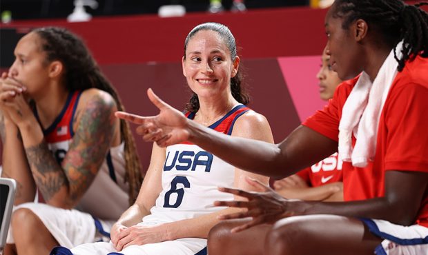 SAITAMA, JAPAN - JULY 30: Sue Bird #6 of Team United States smiles on the bench against Japan durin...