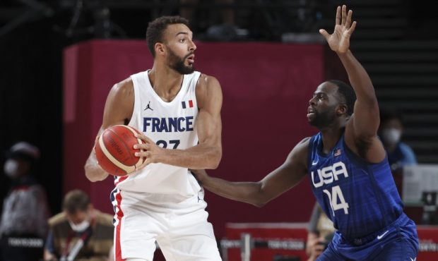 Rudy Gobert of France competes against Draymond Green and Team USA (Photo by Jean Catuffe/Getty Ima...