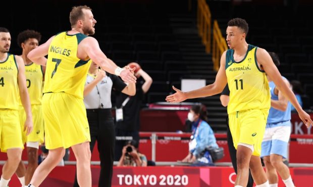 Joe Ingles and Dante Exum playing for Australia against Argentina (Photo by Gregory Shamus/Getty Im...