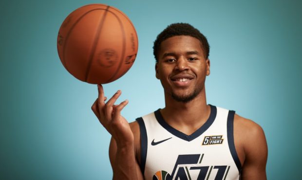 Utah Jazz rookie Jared Butler in his new jersey (Photo by Joe Scarnici/Getty Images)...