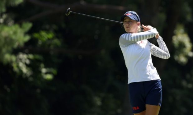 Nelly Korda of Team United States plays her second shot on the 14th hole during the third round of ...