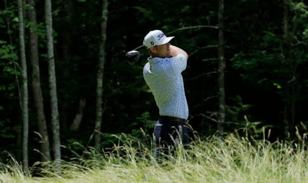 Patrick Fishburn hits his drive during the third round of the Live And Work In Maine Open held at F...