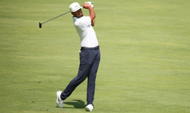 Tony Finau of the United States plays his second shot on the second hole during the first round of ...