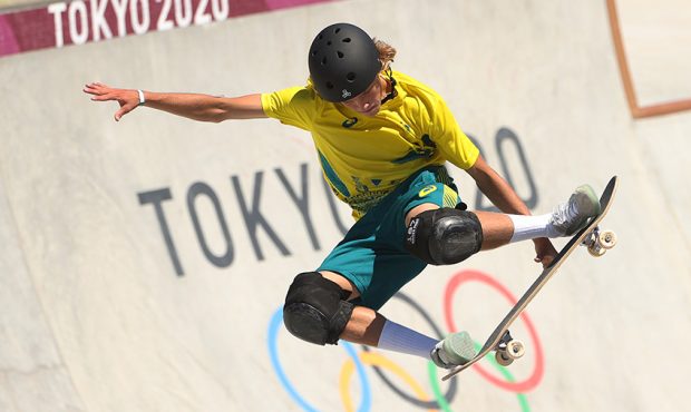 Keegan Palmer of Team Australia competes in the Men's Skateboarding Park Finals on day thirteen of ...