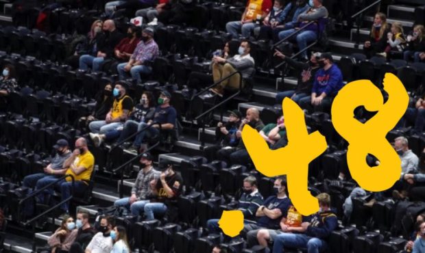 Fans social distance as they watch the New York Knicks and Utah Jazz NBA basketball game at Vivint ...