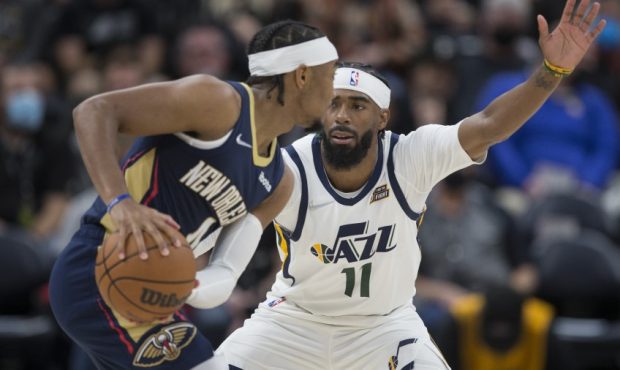 Utah Jazz guard Mike Conley against the New Orleans Pelicans (Photo by Chris Gardner/Getty Images)...