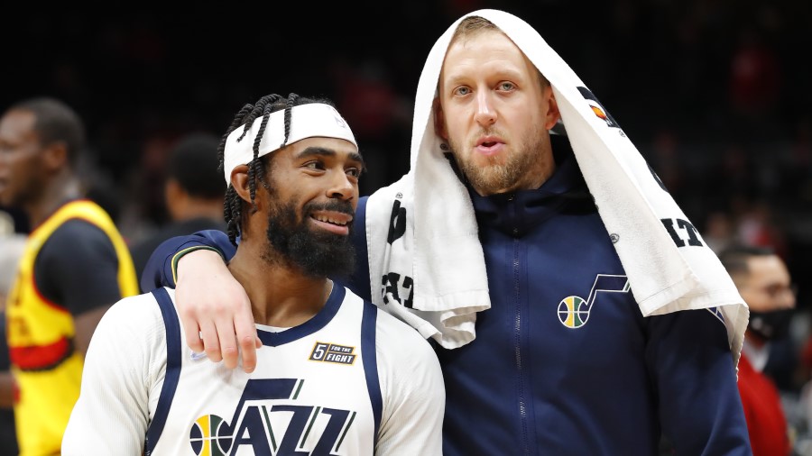 Utah Jazz guards Joe Ingle and Mike Conley (Photo by Todd Kirkland/Getty Images)...