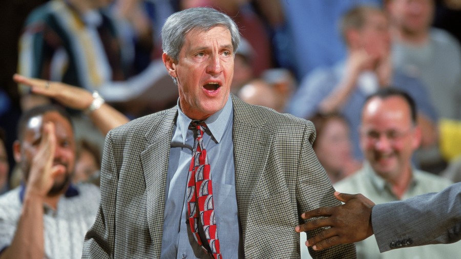 Utah Jazz coach Jerry Sloan fights with an NBA official (Photo: Otto Greule Jr. /Allsport)...
