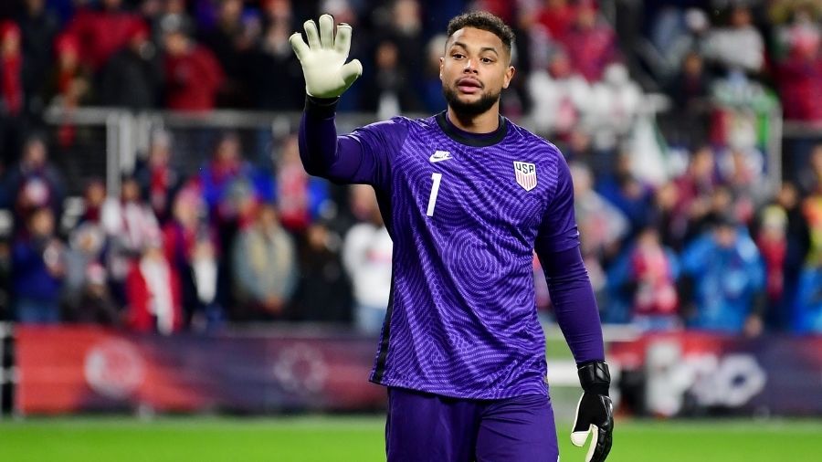 Zack Steffen #1 of the United States signals for the ball during a FIFA World Cup 2022 qualifying m...