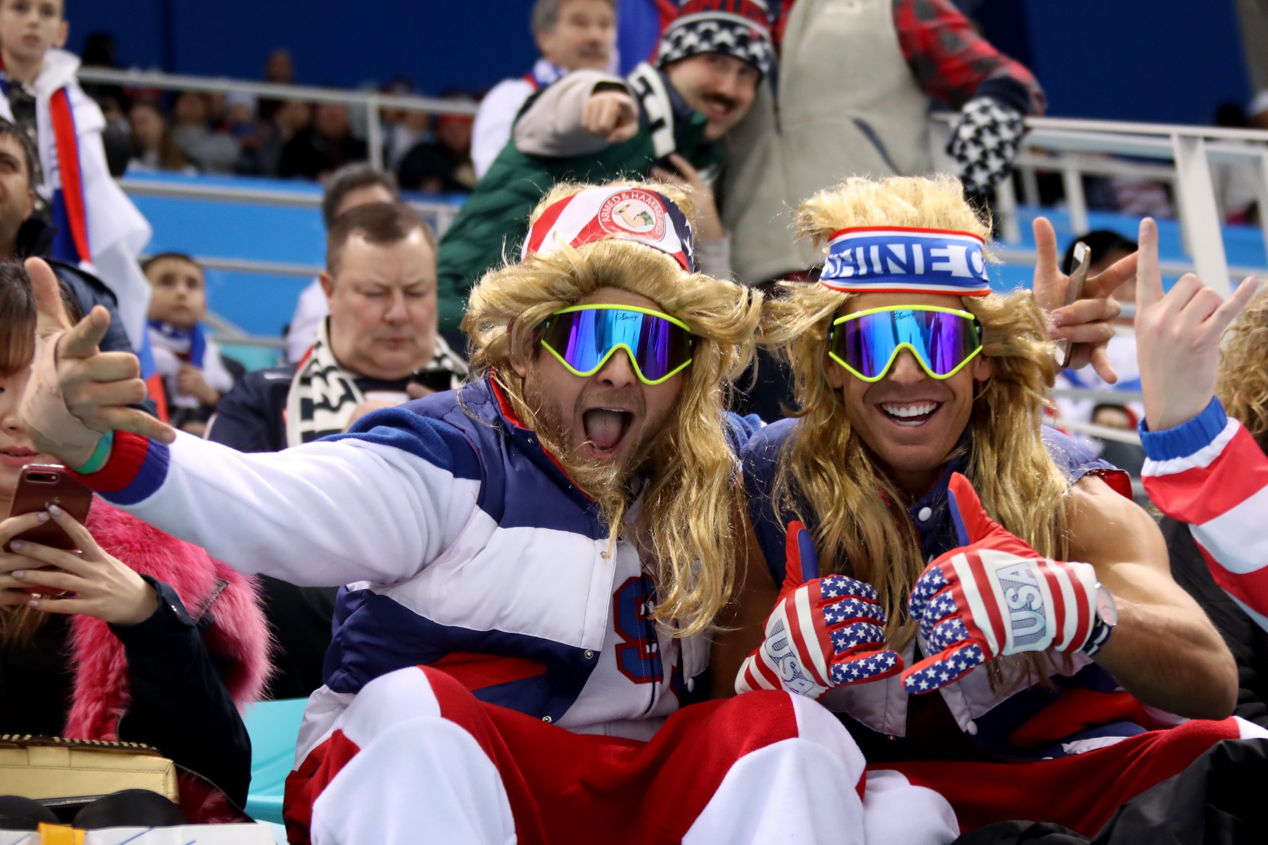 GANGNEUNG, SOUTH KOREA - FEBRUARY 17:  Fans of Team United States pose during the Men's Ice Hockey ...